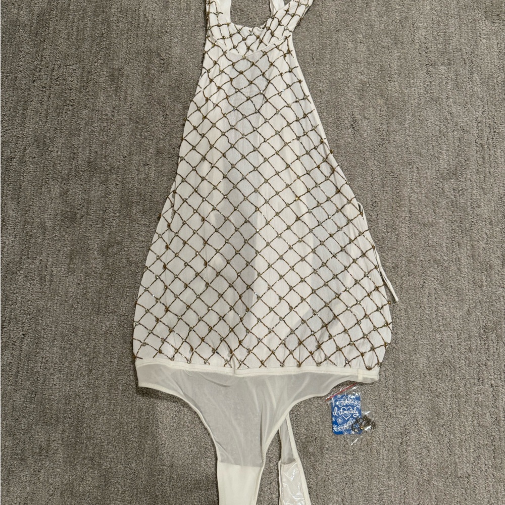 Free People White Jeweled Bodysuit